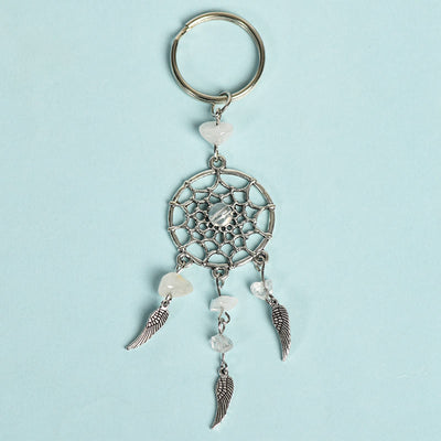 Olivenorma Mini Natural Gemstone Dream Catcher Keychain - Clear Quartz - image 3