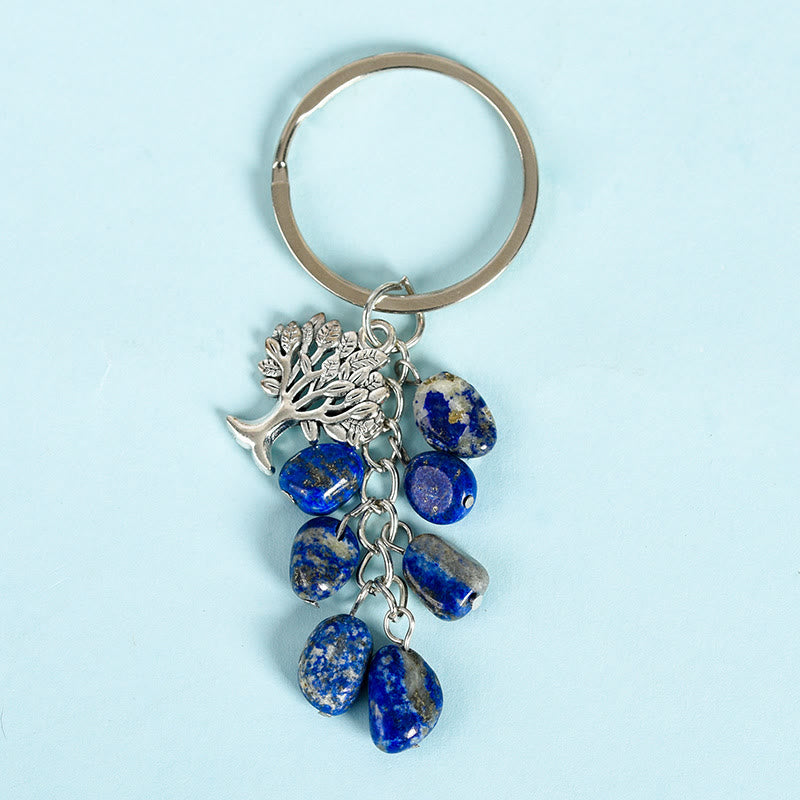 Olivenorma Natural Raw Stone with Tree of Life Keychain