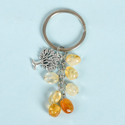 Olivenorma Natural Raw Stone with Tree of Life Keychain