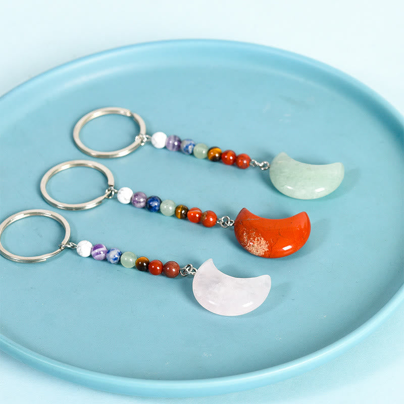 Olivenorma Crescent Moon Chakra Natural Gemstone Keychain