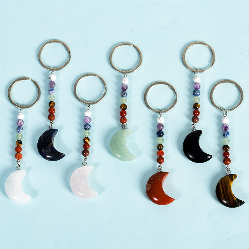 Olivenorma Crescent Moon Chakra Natural Gemstone Keychain