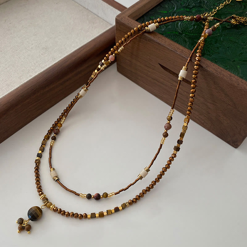 Olivenorma Tiger Eye Stone Stacked Beaded Necklace