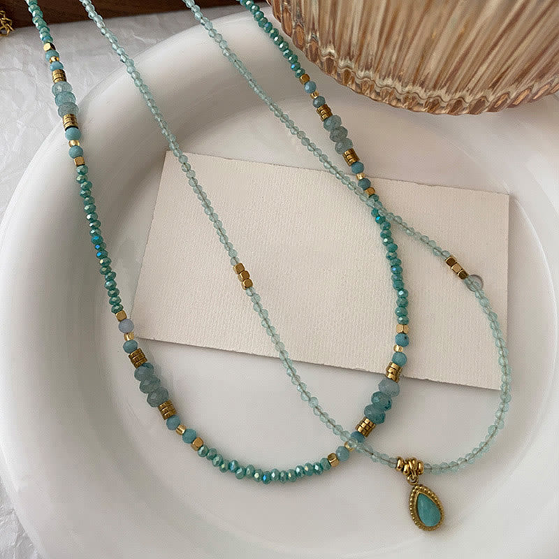 Olivenorma Natural Blue Amazonite Drop Charm Necklace