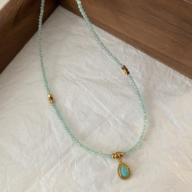 Olivenorma Natural Blue Amazonite Drop Charm Necklace