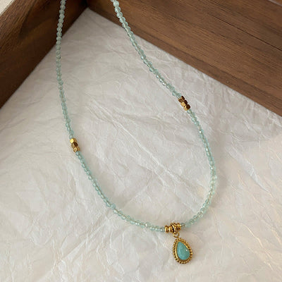 Olivenorma Natural Blue Amazonite Drop Charm Necklace