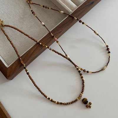 Olivenorma Tiger Eye Stone Stacked Beaded Necklace