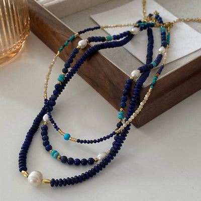 Olivenorma Klein Blue Natural Lapis Lazuli Beaded Necklace