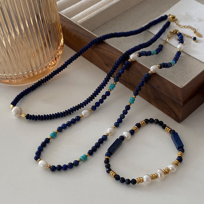 Olivenorma Klein Blue Natural Lapis Lazuli Beaded Necklace