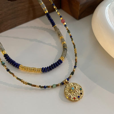 Olivenorma Lapis Lazuli Labradorite Gem Beaded Necklace