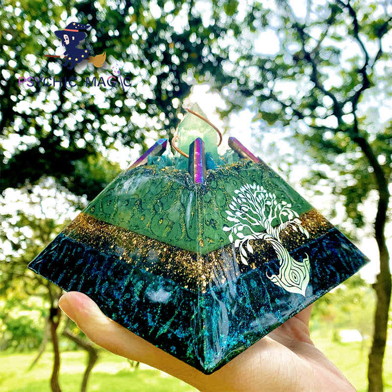 Olivenorma 14cm Tree of Life Crystal Energy Spire Orgone Pyramid