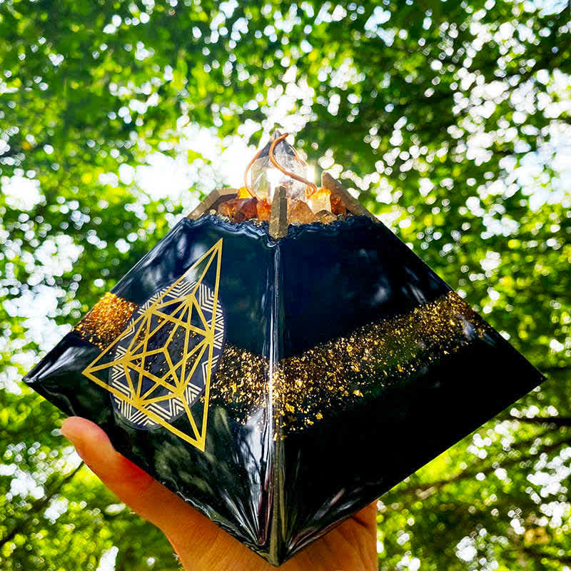 Olivenorma 14cm Obsidian Crystal Energy Spire Orgone Pyramid