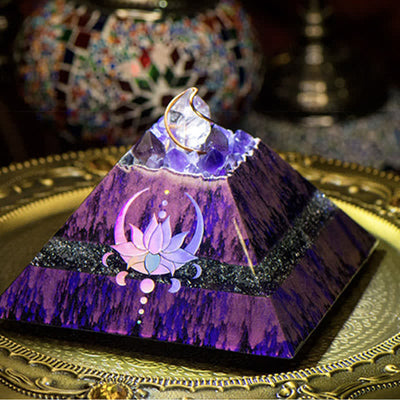 Olivenorma 14cm Lotus Amethyst Energy Spire Orgone Pyramid