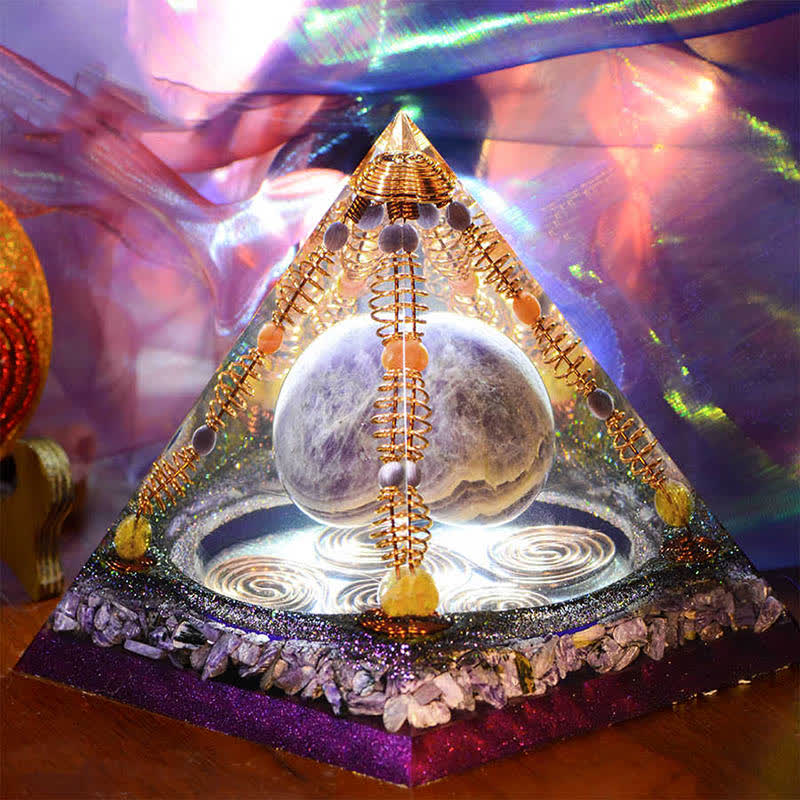 Olivenorma 15cm Amethyst Energy Ball Orgone Pyramid