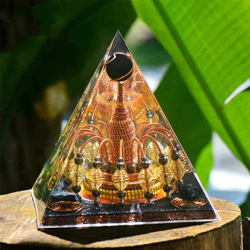 Olivenorma "Gilded Dark Night Lord" Black Crystal Orgone Pyramid