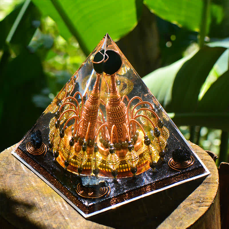 Olivenorma "Gilded Dark Night Lord" Black Crystal Orgone Pyramid