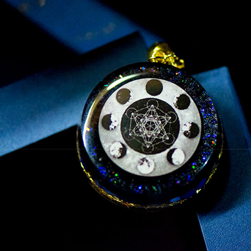 Olivenorma Metatron's Cube Energy Moon Phase Orgone Necklace