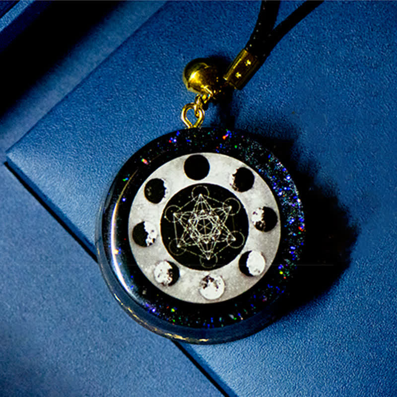 Olivenorma Metatron's Cube Energy Moon Phase Orgone Necklace