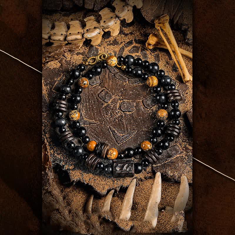 Olivenorma Obsidian Picture Jasper Beads Stacking Bracelet