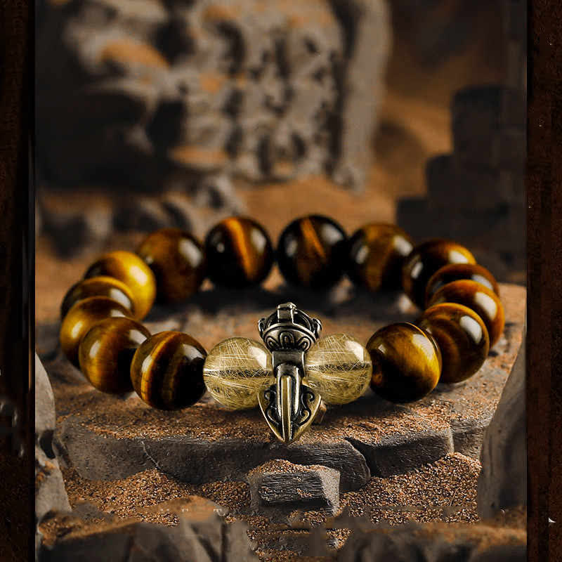 Olivenorma Tiger Eye Gold Rutilated Quartz Beaded Bracelet