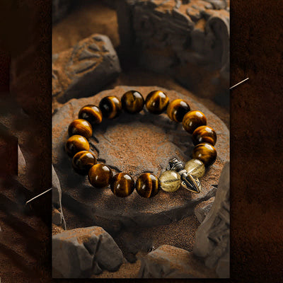 Olivenorma Tiger Eye Gold Rutilated Quartz Beaded Bracelet