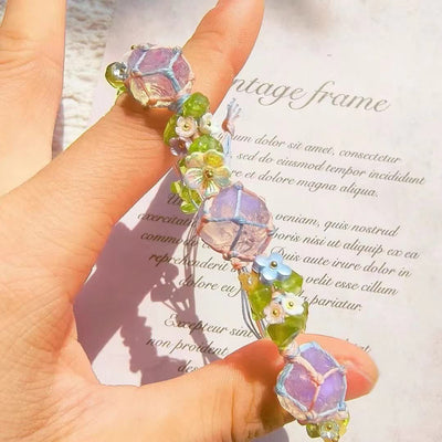 Olivenorma Peridot Opalite Crystal Braided Flower Bracelet