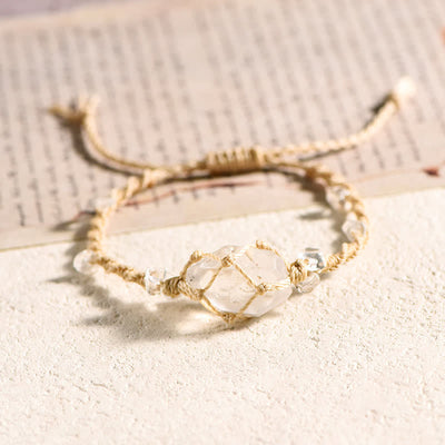 Olivenorma Handcrafted Natural Crystal Braided Flower Bracelet