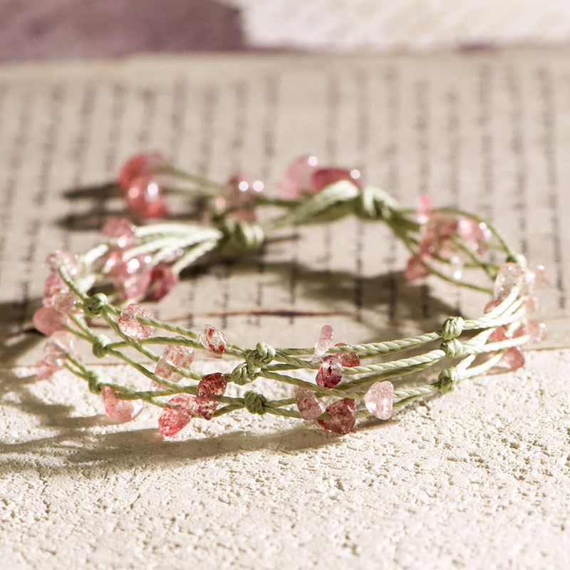 Olivenorma Natural Crushed Crystal Braided Flower Bracelet