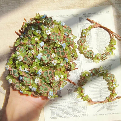 Olivenorma Green Fluorite Peridot Stone Braided Flower Bracelet