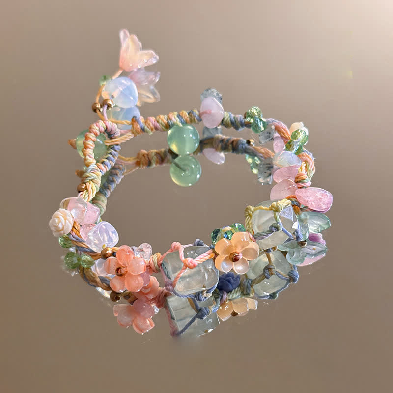 Olivenorma Handcrafted Colorful Natural Crystal Braided Flower Bracelet