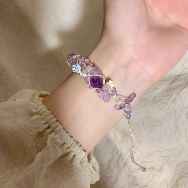 Olivenorma Handcrafted Colorful Natural Crystal Braided Flower Bracelet