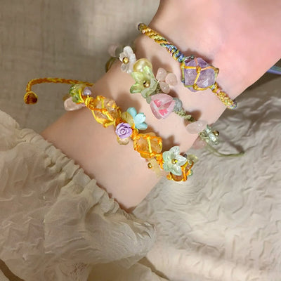 Olivenorma Handcrafted Colorful Natural Crystal Braided Flower Bracelet