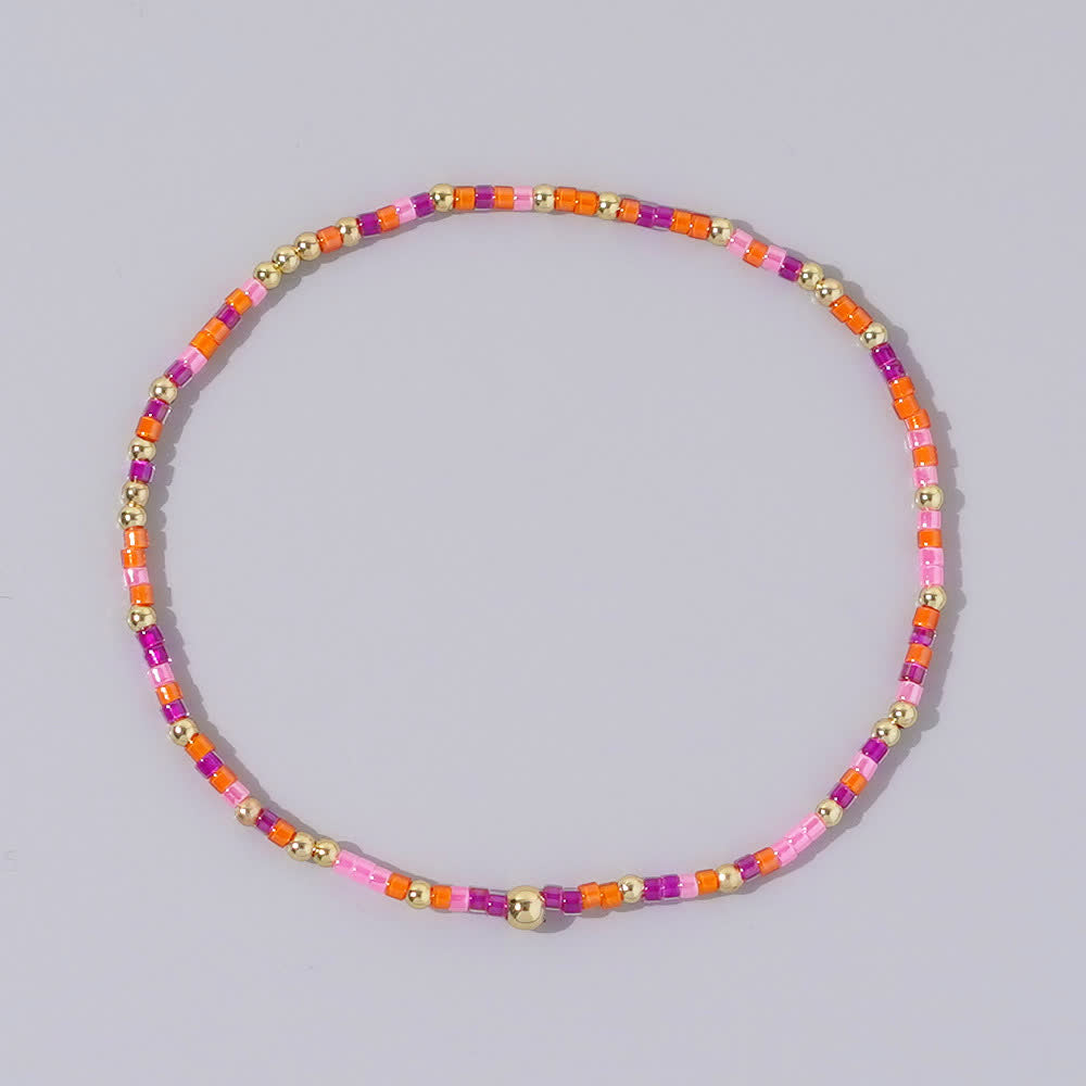 Olivenorma Colorful Rice Beads Beaded Bracelet - Purple & Orenge - image 14