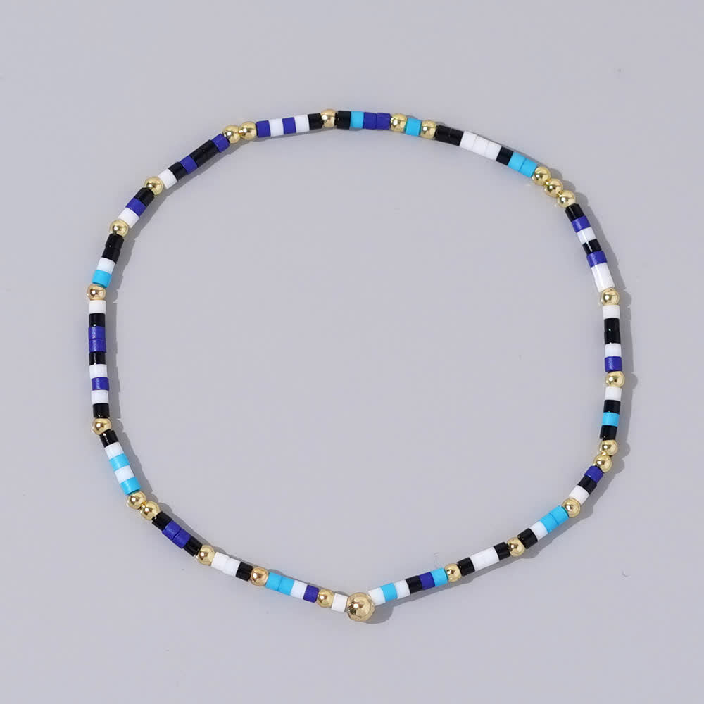 Olivenorma Colorful Rice Beads Beaded Bracelet - Blue & White & Black - image 7