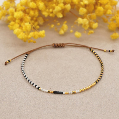 Olivenorma Colorful Rice Beads Brown Drawstring Bracelet