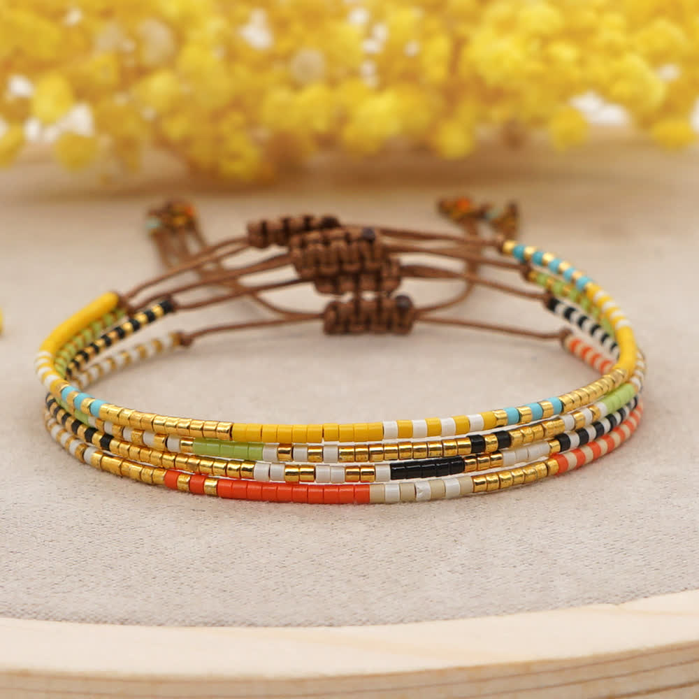 Olivenorma Colorful Rice Beads Brown Drawstring Bracelet