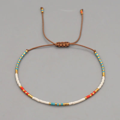 Olivenorma Colorful Rice Beads Brown Braided Bracelet