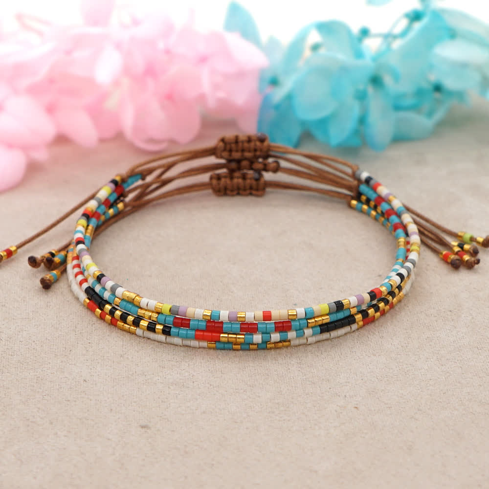 Olivenorma Colorful Rice Beads Brown Braided Bracelet