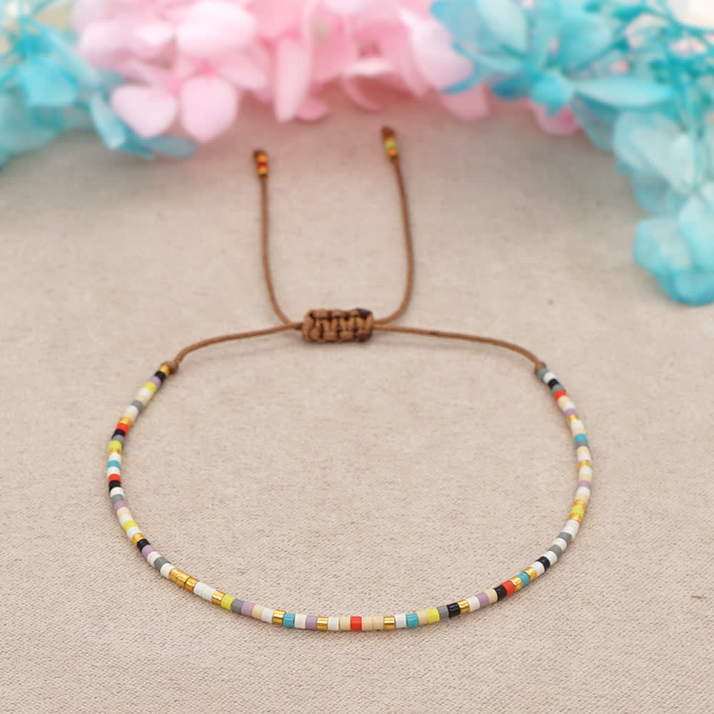 Olivenorma Colorful Rice Beads Brown Braided Bracelet