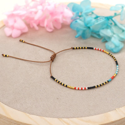 Olivenorma Colorful Rice Beads Brown Braided Bracelet