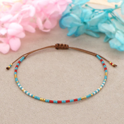 Olivenorma Colorful Rice Beads Brown Braided Bracelet