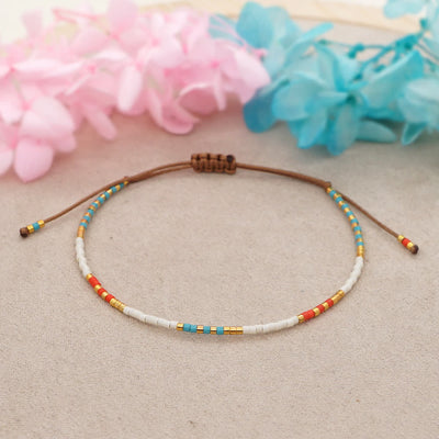 Olivenorma Colorful Rice Beads Brown Braided Bracelet