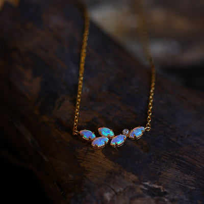 Olivenorma Blue Opal Leaf Pendant Ring Necklace