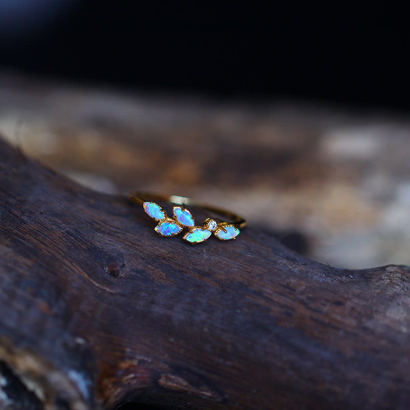 Olivenorma Blue Opal Leaf Pendant Ring Necklace