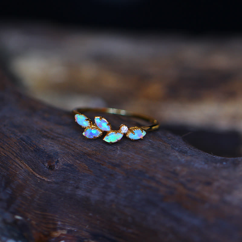 Olivenorma Blue Opal Leaf Pendant Ring Necklace