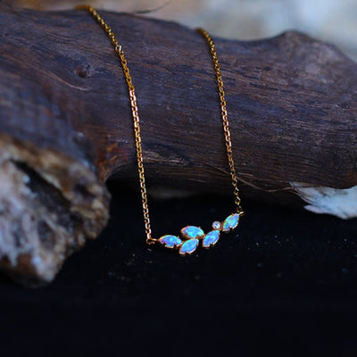 Olivenorma Blue Opal Leaf Pendant Ring Necklace