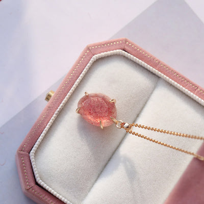 Olivenorma Sterling Silver Natural Strawberry Quartz Necklace