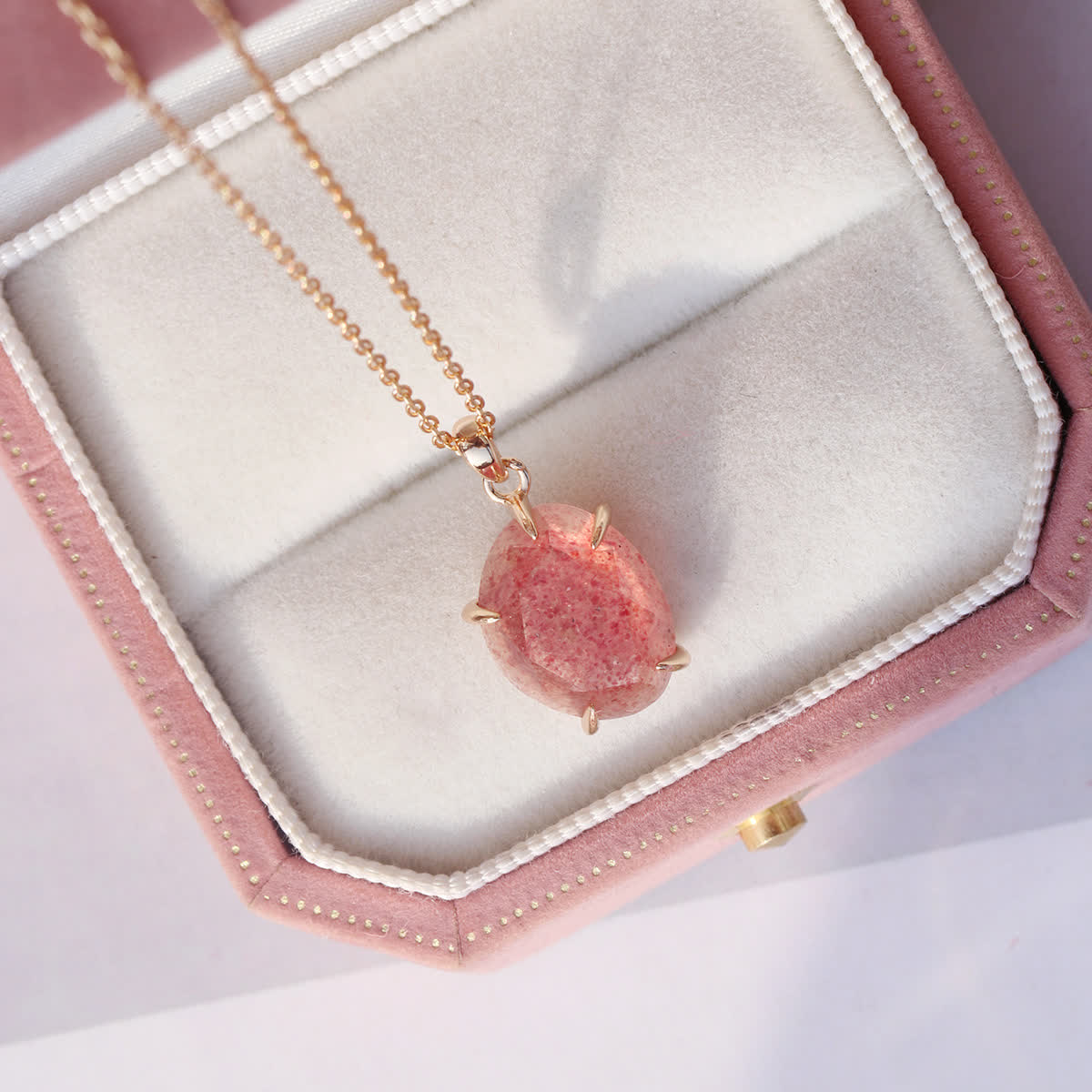 Olivenorma Sterling Silver Natural Strawberry Quartz Necklace