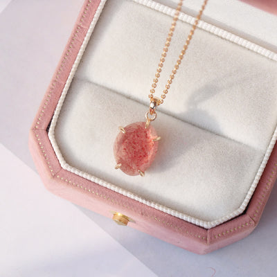 Olivenorma Sterling Silver Natural Strawberry Quartz Necklace