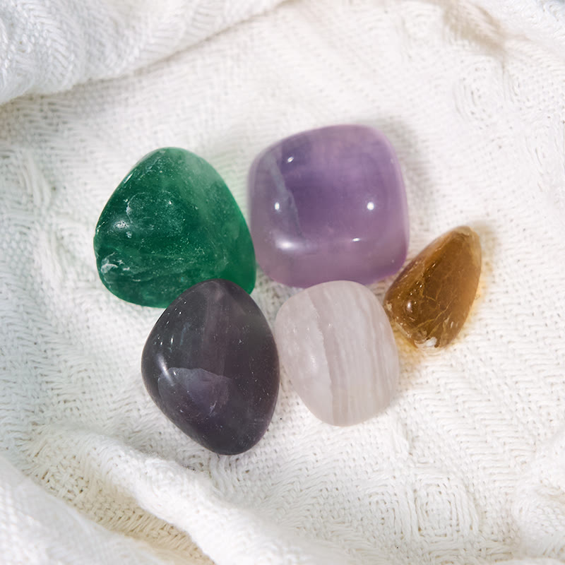 Olivenorma Genuine Raw Rainbow Fluorite Tumbled Stone