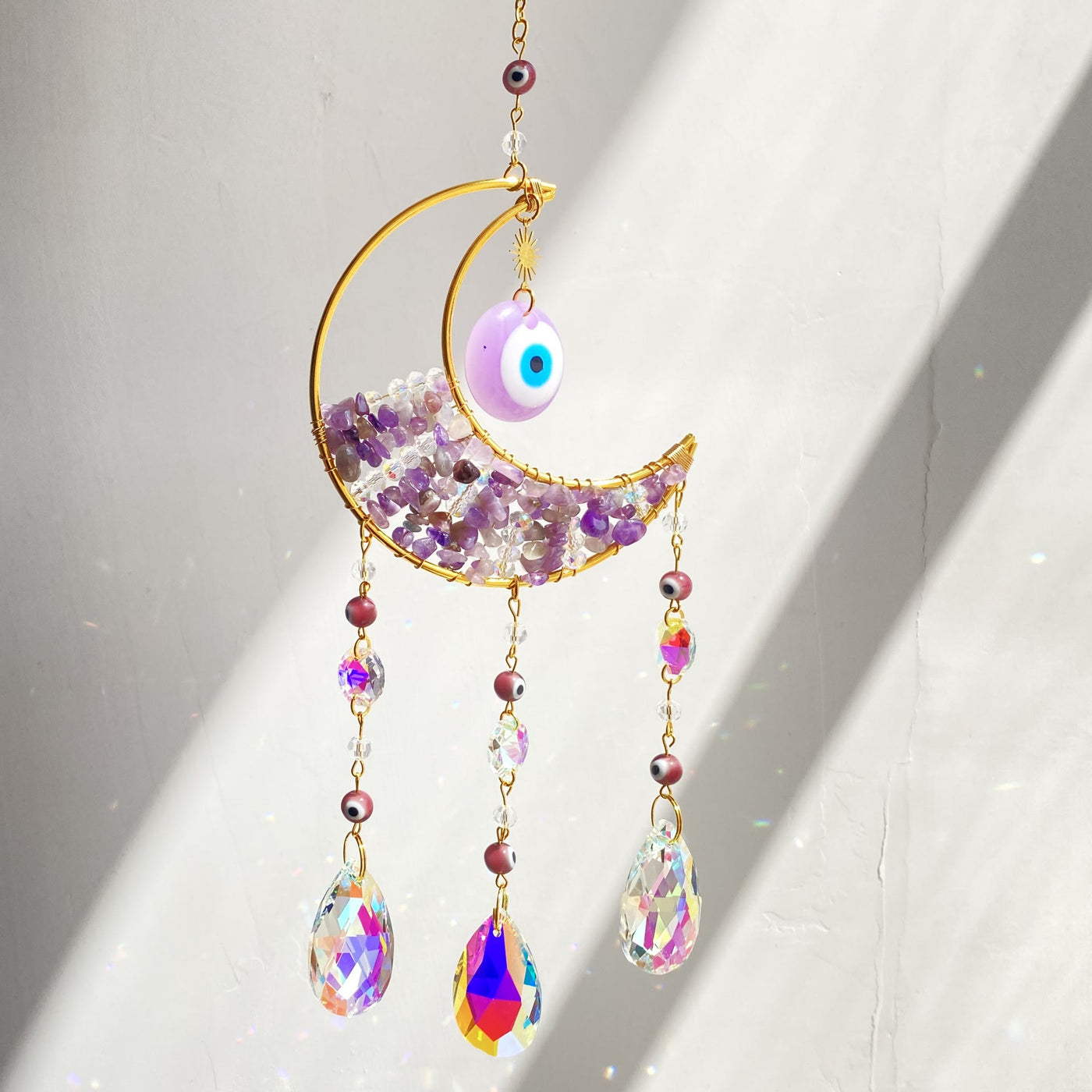 Olivenorma Natural Gem Evil Eye Proctection Suncatcher Wind Chimes